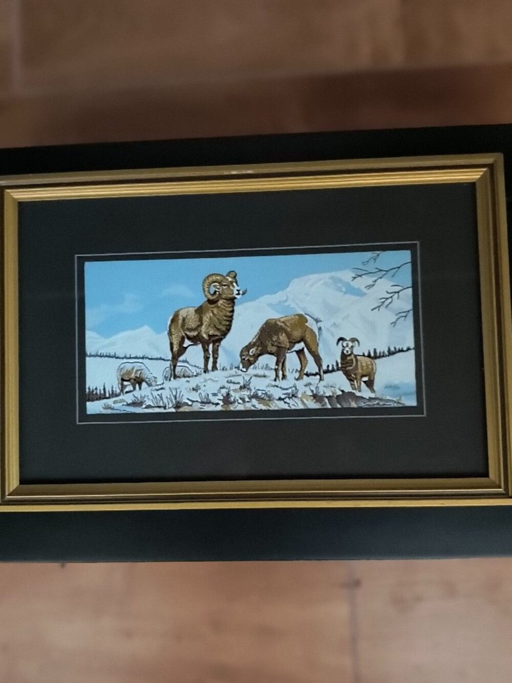 Vintage Cash's of Coventry Miniature Woven Fine Silk Bighorn Mountain Sheep Art